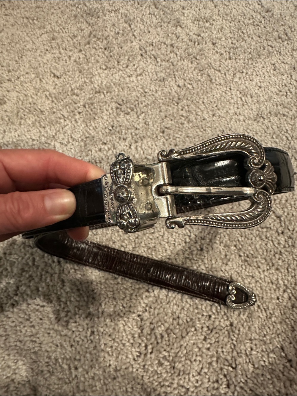 Brighton Brown/Black Leather Belt with Ornate Silver Buckle
